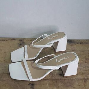 Vivianly Womens White Open Square Toe Double Strap Chunky Block Heel Sandal Sz 7